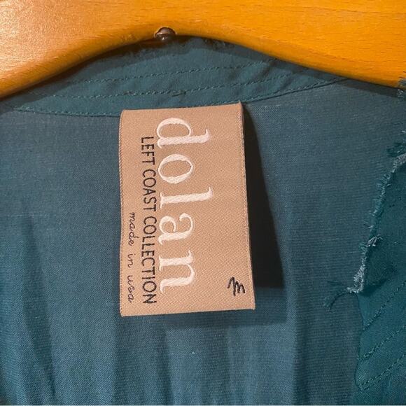 Dolan teal Blue Relaxed Buttoned Blouse Mandarin Collar medium usa made - Picture 2 of 8